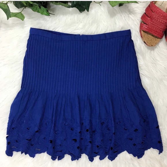 J.Crew Blue Eyelet Floral Scalloped Hem Mini Skirt - Picture 2 of 8
